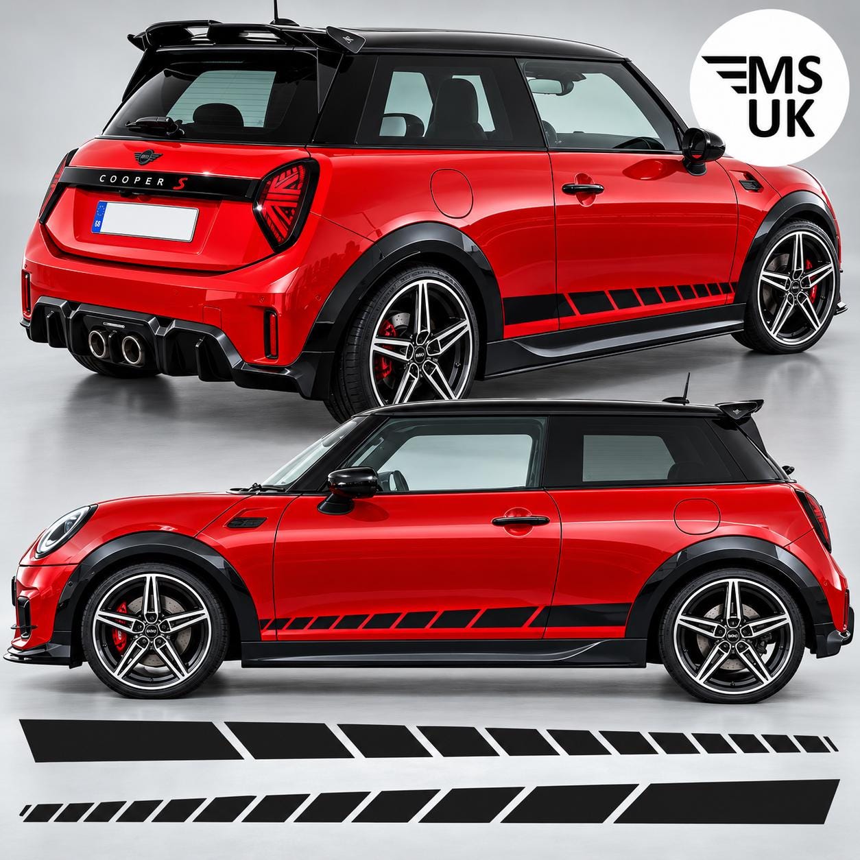 REFLECTIVE BLACK Side Sport Stripes for Mini F66 3 Door Cooper S
