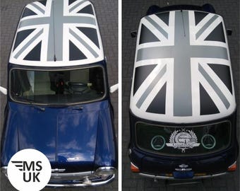 Classic Mini Union Jack Black & Grey Roof Graphics Stickers Foils Decorative Hexis Vinyl Decals