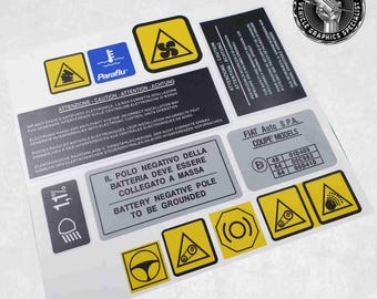 Replacement Decals to fit Fiat Coupe 20V / 20VT / LE / Plus Engine Bay Stickers transfers labels Parts laminated Air release exterior grade