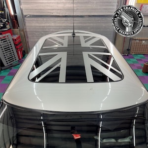 Grafica Union Jack sul tetto panoramico in vetro adatta per Mini R50 R53 Cooper S di prima generazione - adesivi, decalcomanie in vinile, pellicole decorative, accessori adesivi