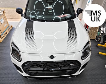 Bonnet Stripes Black & Transparent for Mini Countryman U25 JCW 2024 and Cooper S Electric Favored Stickers Decals Graphics Foil Vinyl