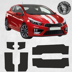Bonnet and Tailgate / rear Stripes for Pro Cee&#39;d and GT 2013 - 2015 ceed exact size and spec parts Hexis Suptac 10 year Vinyl Stickers Foils