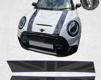 Union Jack Bonnet Stripes to fit Mini LCi2 F55 5 Door / F56 3 Door Cooper S / JCW Vinyl Decals Foils Decorative Graphics