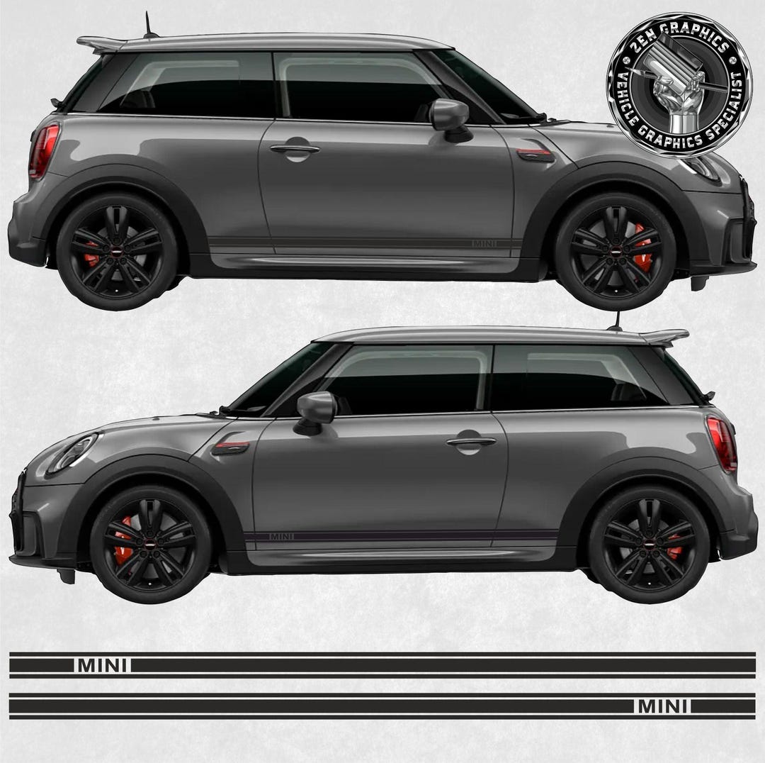 Supercharged Side Stripes Vinyl Decal Graphics For Mini Cooper S JCW – Glossy Finish, Made In UK