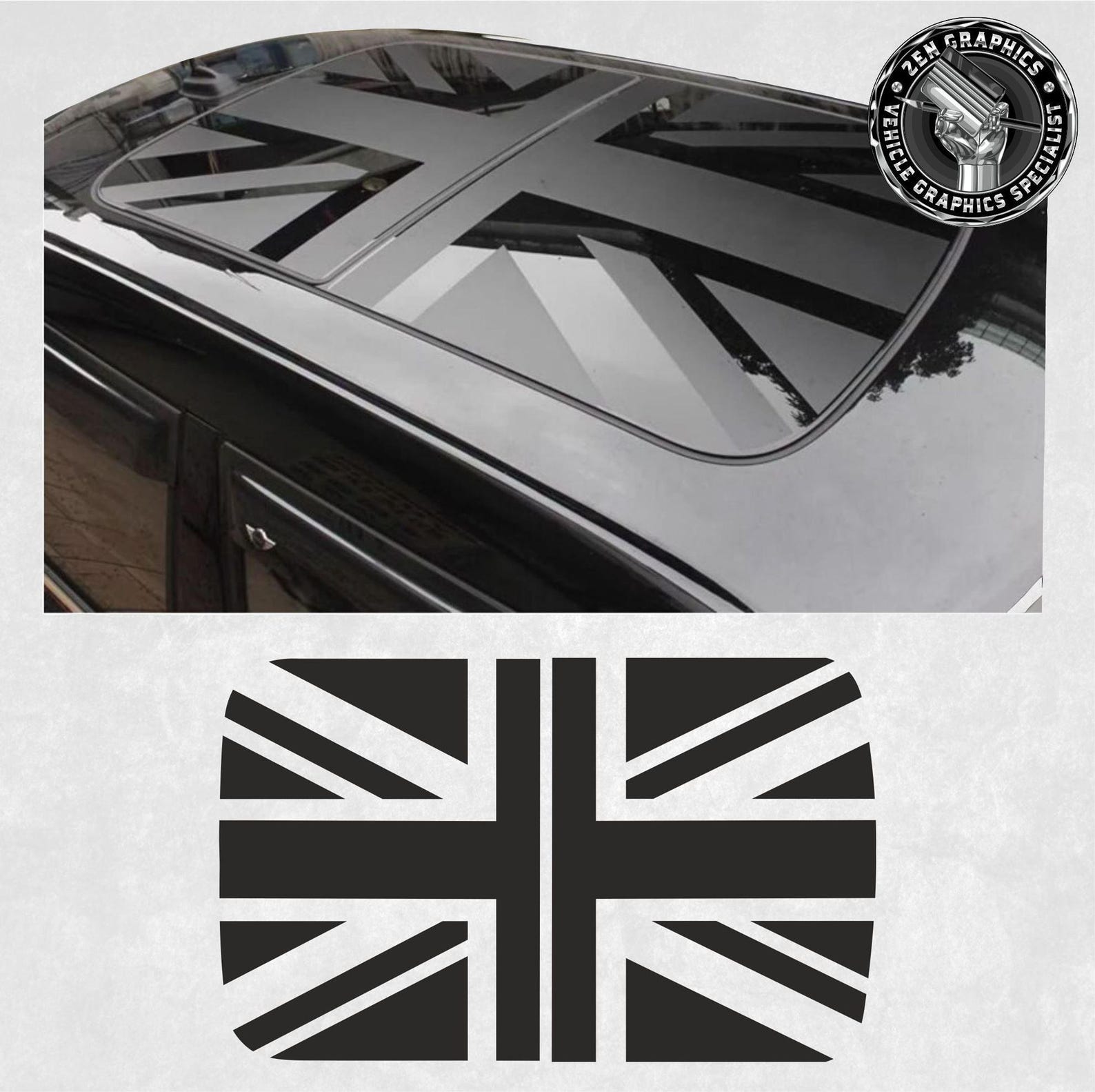 Mini Cooper R60 Graphics Panoramic Glass Roof Union Jack Graphics to Fit Gen 2 Mini Cooper R55 5 ...