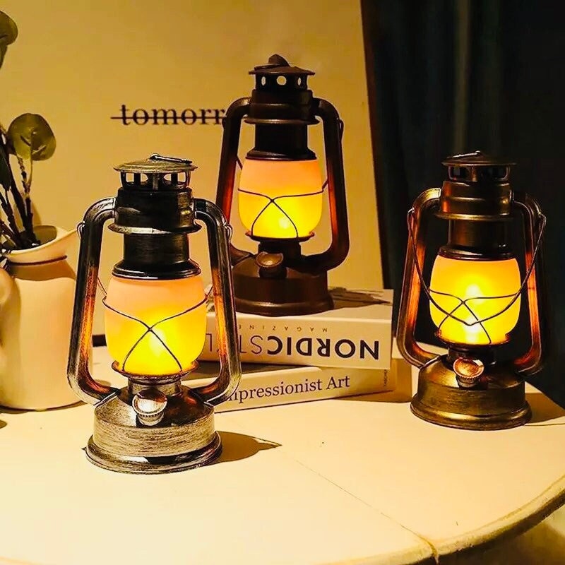 Vintage Lantern LED Battery Powered Camping Lamp Outdoor Hanging Lantern  Flickering Flame Rechargeable Retro Lanterns Remote Control 4 Modes Light