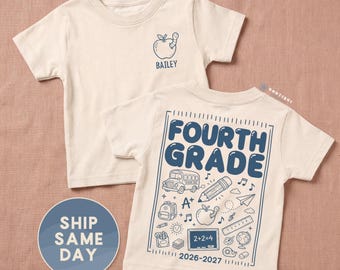 Custom Name Back to School Kids Tee | Personalized Fourth Grade Shirt (FBL-S2 FOURTH GRADE)