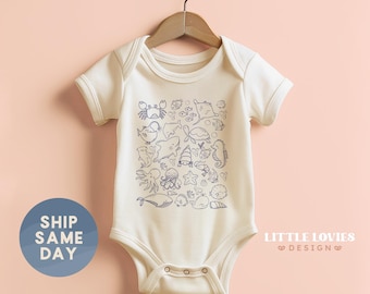 Sea Creature Baby Bodysuit, Summer Baby Outfit, Ocean Animal Infant Romper, Unisex Baby Clothes, Beach Theme Baby Gift(CA-SUMM11)