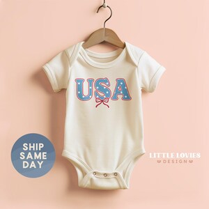 USA Baby Bodysuit, July 4th Outfit for Baby, Patriotic Baby Clothes, Independence Day Baby Outfit, Red White Blue Baby Bodysuit.(CA-JUL23)
