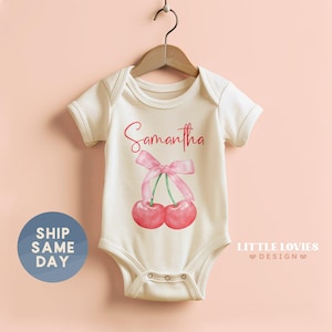 Personalized Cherry Baby Onesies® Brand, Custom Name Baby Bodysuit, Coquette Aesthetic Outfit, Baby Shower Gift(CA-TRE135)