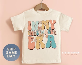Camiseta para niños pequeños "En mi era de los tres años", Camiseta de feliz tercer cumpleaños, Camiseta divertida para niños, Camiseta gráfica para niño y niña de cumpleaños, (CA-B66)