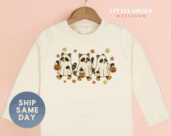 Halloween Raccoon Toddler Shirt, Trick Or Treat Toddler Halloween Shirt, Cute Fall Animal Shirt, Kids Pumpkin Shirt(CA-HAL38)