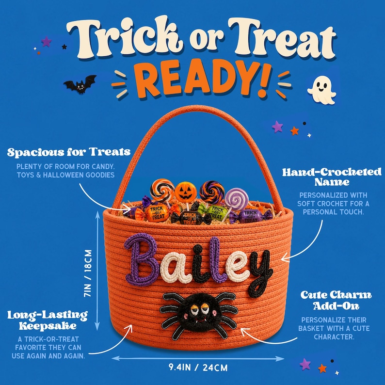 Personalized Halloween Boo Basket for Kids | Custom Name Trick-or-Treat Bag for Toddlers image 6