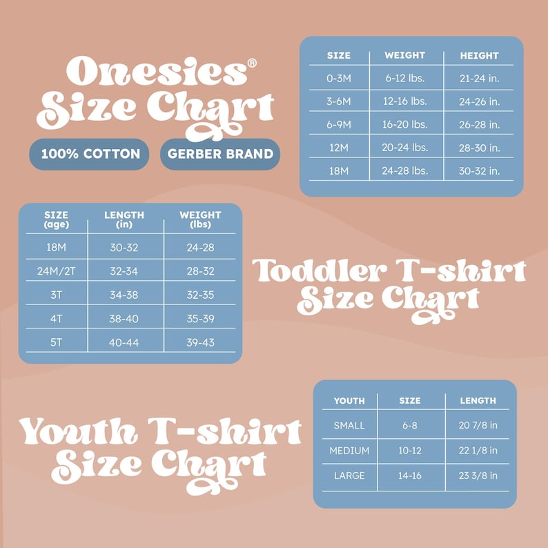 a size chart for various age groups, including children and youth, with specific length and weight measurements.