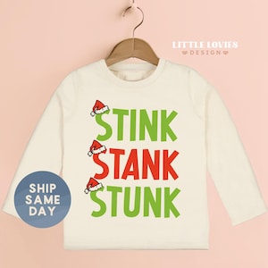 Stink Stank Stunk Christmas Shirts for Kids, Toddler Youth Christmas Tees, Natural Baby Onesie®, (CA-CHR77)