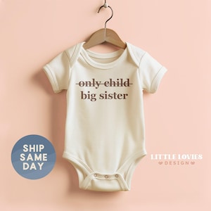 a baby bodysuit that says, only child, big sister