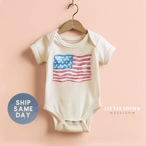 Patriotic Baby Onesies® Brand, American Flag Baby Bodysuit, Independence Day Outfit for Baby, USA Themed Baby Shower Gift(CA-JUL18)
