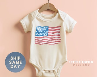 Patriotic Baby Onesies® Brand, American Flag Baby Bodysuit, Independence Day Outfit for Baby, USA Themed Baby Shower Gift(CA-JUL18)