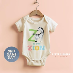 Custom Baby Animal T-Shirt, Baby Bodysuit, Personalized Name Initial Onesie, Cute Natural Baby Bodysuit, (CA-S55)