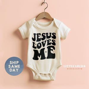 Jesus Loves Me Onesie®, Christian Baby Bodysuit, Religious Baby Bodysuit, Bible Verse Clothing, Scripture Baby Kids Shirt, (CA-REL10)