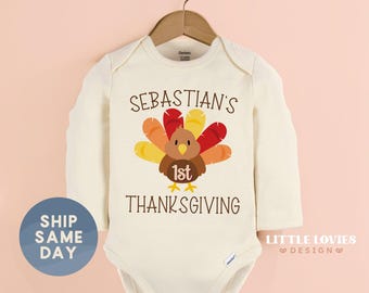 Thanksgiving Baby Outfit, Personalized 1St Thanksgiving Bodysuit, Cute Turkey Infant Bodysuit, Custom Baby Fall Outfit(CA-FAL32)