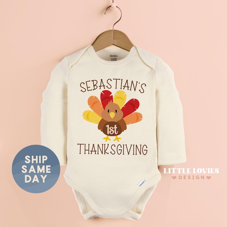 Thanksgiving Baby Outfit, Personalized 1St Thanksgiving Bodysuit, Cute Turkey Infant Bodysuit, Custom Baby Fall Outfit(CA-FAL32)