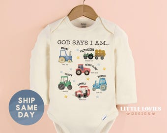 God Says I Am Baby Bodysuit, Christian Baby Outfit, Bible Verse Baby Clothes, Religious Baby Gift, Scripture Baby Shower Gift(CA-FAL8)