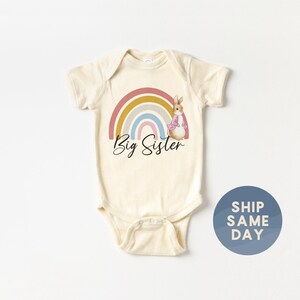 Big Sister Shirt, Rainbow Easter Tees For Big Sis, Promoted To Big Sis Apparel, Easter Bunny Announcement Clothing, (CA-EAS29) image 4