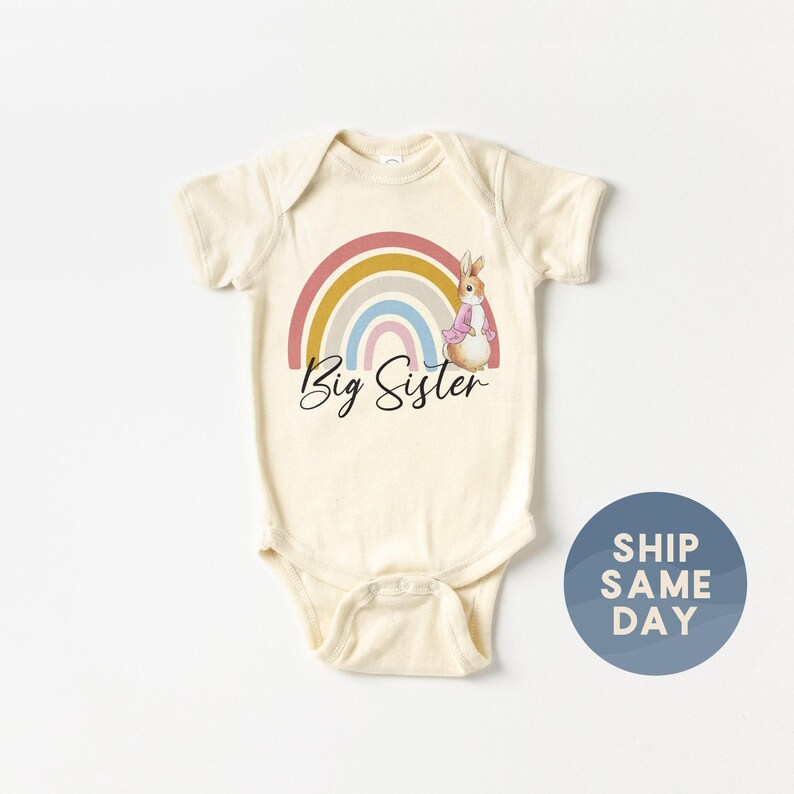 Big Sister Shirt, Rainbow Easter Tees For Big Sis, Promoted To Big Sis Apparel, Easter Bunny Announcement Clothing, (CA-EAS29) image 4