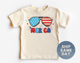 Kids Merica Sunglasses Shirt , 4th of July Toddler Tee , Merica Flag Tee , American Toddler Patriotic Graphic Tee , (CA-JUL98)