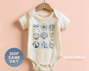 Summer Beach Baby Bodysuit, Ocean Theme Baby Shirt, Seashell Infant Outfit, Vacation Baby Clothing, Summer Baby Shower Gift(CA-SUMM18)