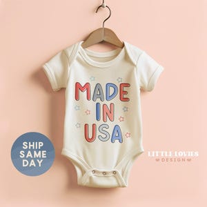 Made In The USA Baby Onesie®, Newborn Baby Patriotic Outfit, Cute 4th Of July Baby Bodysuit, New Baby Freedom Gift, (CA-JUL108)
