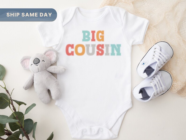 Big Cousin Baby Onesie®, Cute Little Cousin Bodysuit, Funny Middle Cousin Baby Clothing, Minimalist Baby Onesie® CA-857 image 1