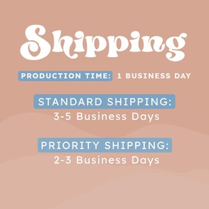 The image is a graphic with text and three blue boxes, providing information about shipping times and priority shipping.