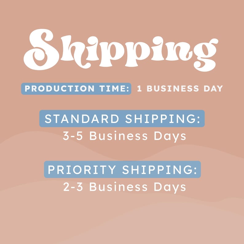 The image is a graphic with text and three blue boxes, providing information about shipping times and priority shipping.