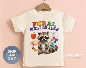 Feral Third Grader Shirt, Funny Back To School Toddler Shirt, Kids Raccoon Graphic Tee, First Day Of Class Outfit(CA-S70)