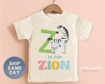 Personalized Kids Initial Shirt, Back To School Tees With Toddler Name, School Spirit Apparel, Custom Animal Kids Tee, (CA-S55)