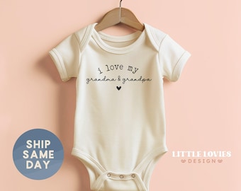 I Love My Grandma & Grandpa Onesie®, Promoted To Grandparents Baby Bodysuit, Baby Announcement Clothes, (CA-FAM143)