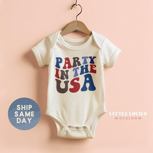 Party In The USA Onesies® Brand, American Baby Bodysuit, Baby Shower Gift, Cute Fourth of July Baby Gift, Patriotic Baby Outfit, (CA-JUL44)