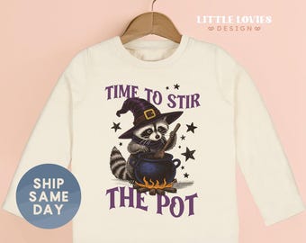 Halloween Raccoon Shirt For Kids, Funny Witch Toddler Shirt, Cute Stir The Pot Halloween Tee, Fall Toddler Outfit(CA-HAL19 )