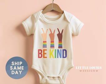 Pride Month Baby Onesies® Brand, LGBTQ+ Equality Be Kind Rainbow Outfit, Gender Neutral Baby Clothes, Newborn Gift(CA-P4)