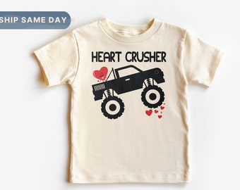 Chemise Monster Truck Valentine, Cadeau de Saint-Valentin pour tout-petit garçon, Tee-shirt de Saint-Valentin de camion mignon, Vêtements drôles de Saint-Valentin pour enfants, (CA-VAL6)