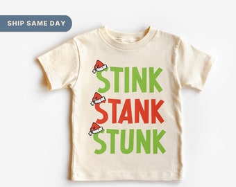 Stink Stank Stunk Christmas Shirts for Kids, Toddler Youth Grinch Tees, Natural Baby Onesie®, (CA-CHR77)