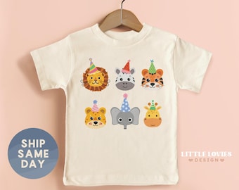 Party Animal Birthday Shirt for Toddler, Zoo Animals Design Birthday Tshirt, Animal Theme Birthday Party Outfit, Safari Animals (CA-B22)