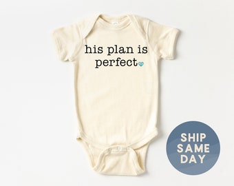 His Plan is Perfect Onesies® Brand, Religious Baby Bodysuit, Baptism Baby Clothes, Christian Baby Shower Gift, (CA-REL82)