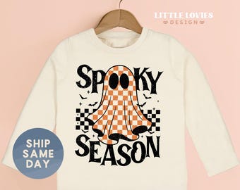 Spooky Season Toddler Shirt, Halloween Ghost Shirt For Kids, Cute Fall Toddler Shirt, Checkered Ghost Toddler Halloween Outfit(CA-HAL12 )