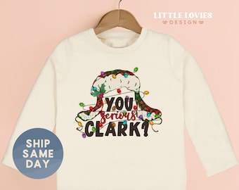 Camiseta navideña infantil "You Serious Clark", camiseta navideña natural para niños, camiseta navideña para niños pequeños y jóvenes, body navideño para bebé® (CA-CHR57)