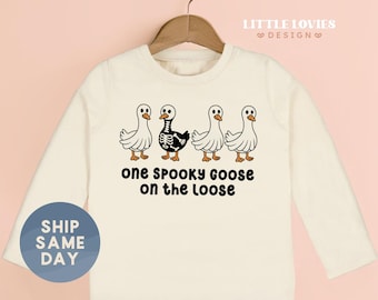 Spooky Goose Halloween Shirt, Funny Skeleton Goose Toddler Shirt, Fall Animal Graphic Tee, Halloween Costume Shirt For Kids(CA-HAL29)