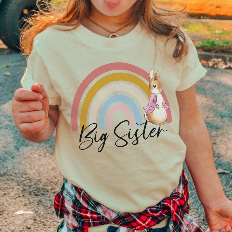 Big Sister Shirt, Rainbow Easter Tees For Big Sis, Promoted To Big Sis Apparel, Easter Bunny Announcement Clothing, (CA-EAS29) image 2