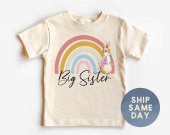 Big Sister Shirt, Rainbow Easter Tees For Big Sis, Promoted To Big Sis Apparel, Easter Bunny Announcement Clothing, (CA-EAS29)